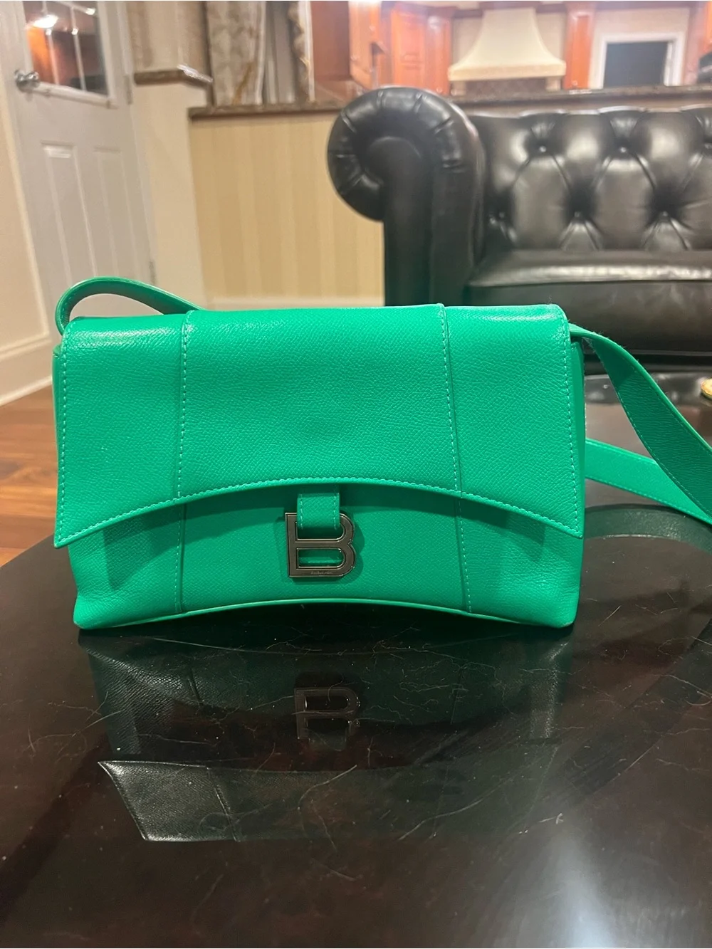 Balenciaga Emerald Green Leather 'B' Logo Crossbody Bag